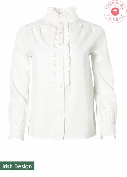 White shirt on sale with ruffle front