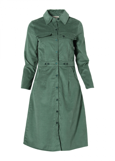 Cord shirt dress with waist button