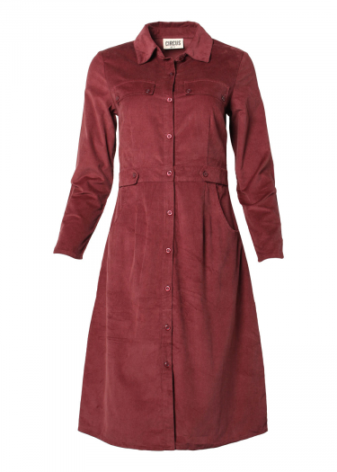 Cord shirt dress with waist button