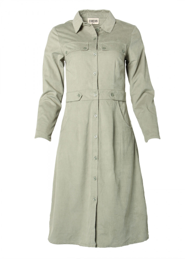 Cord shirt dress with waist button