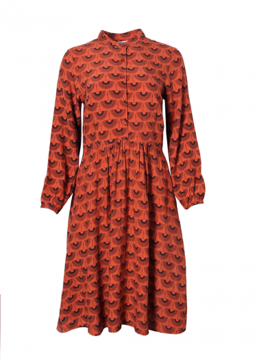 Mandarine collar crane print dress