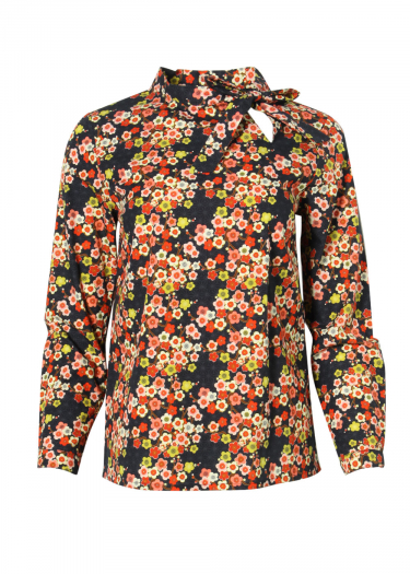 Neck tie blouse in floral print