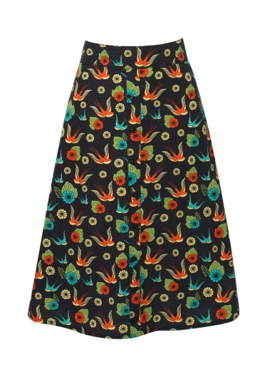 Bird print button front skirt